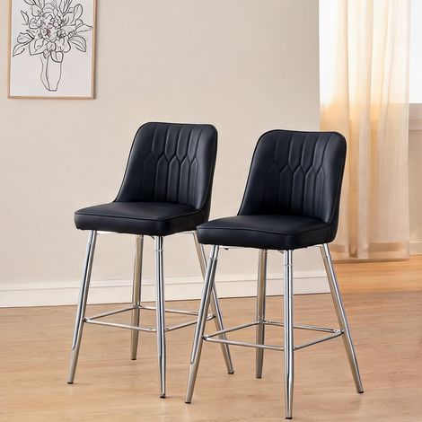 Tabourets de bar en simili cuir noir et métal argenté lot de 2 (1/5)