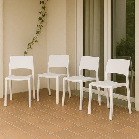 Dmora - 4er Set Gartenstühle Ancona, Gartensitz, Für drinnen und draußen, Stapelbar, Made in Italy, 47x53 h82 cm, Weiß (1/3)
