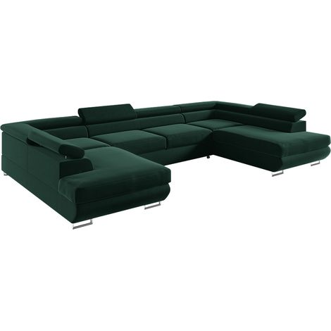 U-förmiges 5-Sitzer-Sofa, umwandelbar mit Bettkasten Lyam Tannengrün