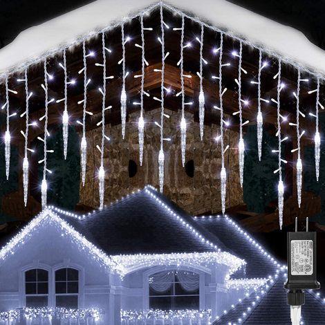 Guirlande lumineuse de Noël en forme de glaçons (blanc pur), 3,5 m, 96 LED, rideau lumineux, 24 confettis, guirlande lumineuse LED clignotante, idéale pour les fêtes, festivals et mariages. (1/5)
