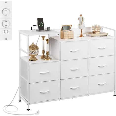 Commode 8 tiroirs avec prises intégrées, blanc (1/5)