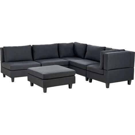 Canapé d'Angle Moderne Modulaire 5 Places Côté Gauche avec Ottoman Tissu Rembourré Noir Unstad