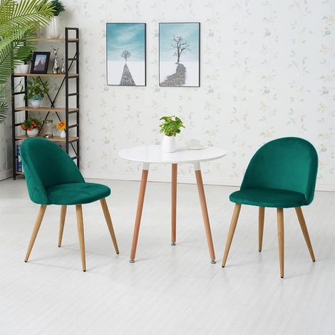 Dining Chairs,2x Velvet Kitchen Leisure Chairs with Backrest and Wooden Style, Green
