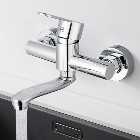 Robinet Mural Cuisine Rotatif 360° en Inox 304, Bec 15 cm Chromé (1/5)