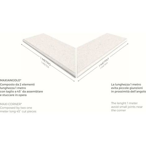 COPRIMURO TORATO MAXI ANGOLO COMPOSTO DA DUE ELEMENTI CM 100 TAGLIO A 45° - Bianco Roccia - size interno 14,5 cm