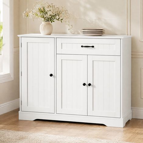 Buffet enfilade blanc 3 portes et 1 tiroir, MDF, 107 x 40 x 84 cm DESVIAE (1/5)