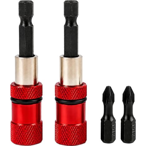 2pcs Magnétique Porte-embout,embout Visseuse Placo, Porte Embouts Magnétique,outil Pour Plaques De Plâtre, Manche Hexagonal De 1/4 Pouce, Avec 2 Embouts Ph2,avec butée De Profondeur De Vis Réglable (1/5)