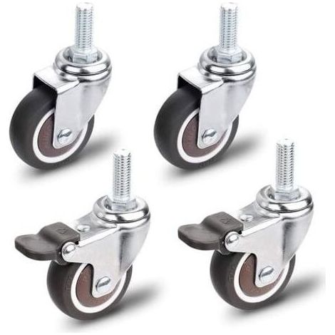Roulettes pour Meubles, 2 Pièces Roulette Pivotante avec Frein + 2 Pièces Roulette Pivotante sans Frein, M10x25mm Universelles Roulettes pour Meubles, Capacité de Charge 30 KG par Roulettes
