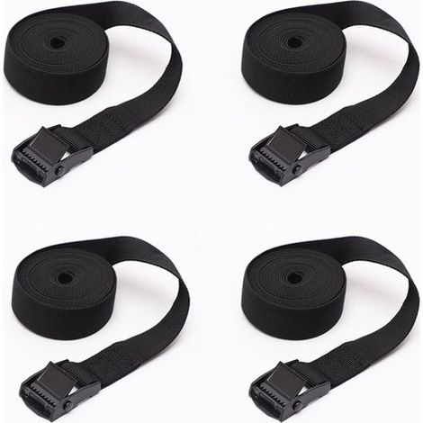 Lot de 4 sangles de serrage noires – 100x2,5 cm – Avec boucle – Réglables – Pour vélos, remorques, bagages (1/5)