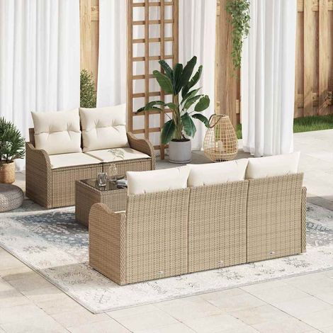 Conjunto de sofá de jardín Beige ratán sintético vidaXL (1/5)