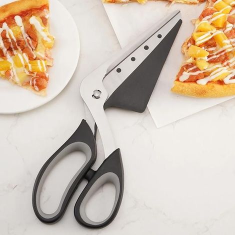Ciseaux à pizza noirs 2 en 1 avec poignée ergonomique, ciseaux de cuisine amovibles, lame en acier inoxydable, coupe-pizza (1/5)
