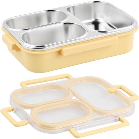 Fiambrera de acero inoxidable de 1000 ml con 3 compartimentos,fiambrera para adultos,fiambrera para niñas,para el colegio (amarilla) (1/3)
