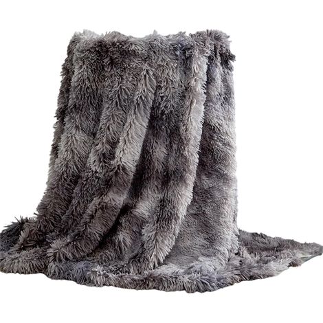 Couverture - Fausse Cachemire - Polaire Poil Long - Pour Canapé ou Lit - Gris Crème - 160 x 200 cm