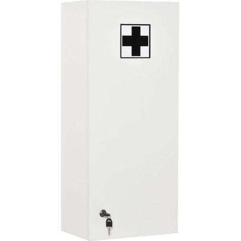EASYCOMFORT Armadietto Medicinali a Muro con Serratura, 5 Ripiani e Mensole Regolabili, in Legno e Vetro, Bianco, 30x20x70cm