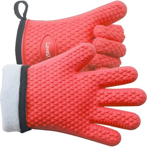 Gants de Cuisine Silicone et Coton Double Couche Gants de BBQ résistants à la Chaleur/Gants de Cuisson/Gants de Four/Porte-casseroles de Cuisson, 1 Paire (1/5)