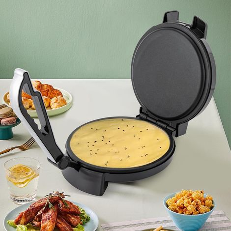 Máquina eléctrica para hacer tortillas de acero inoxidable de 1200 W y 220 V con calentamiento por ambos lados, revestimiento antiadherente y control automático de temperatura para tortillas, tacos y  (1/5)