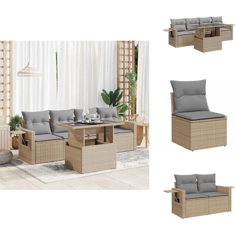 5-tlg. Garten-Sofagarnitur mit Kissen Beige Poly Rattan - Gartensofa Set - Garten Sofa Set - Outdoor Sofa Set - Garten Sofagarnitur (1/5)