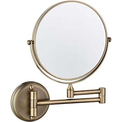 Specchio da bagno a parete girevole bifacciale da 6 pollici, pieghevole e retrattile, ingrandimento 5x (bronzo)