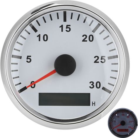 Compte-tours bateau 85mm, capteur IP67, jauge tachymétrique 12V/24V, éclairage rouge, écran LCD, compteur d'heures, 3000 tr/min, cadre argenté, cadran blanc (1/5)