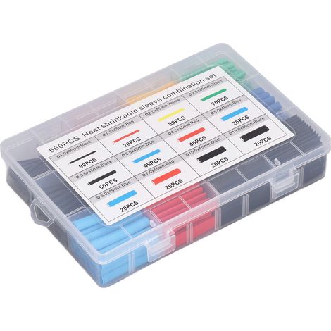Packung mit 560 Stück 2:1 Schrumpfschlauch, Isolierschlauch-Set für elektrische Kabel, 5 Farben, 12 Größen, Kabelschutzhülle (1/5)