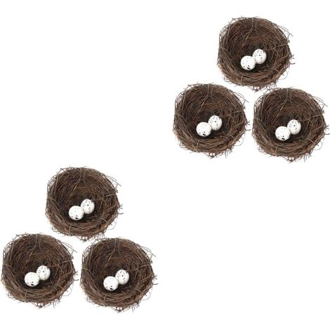 6ensembles Nids Oiseaux Rattan Artificiel avec De Pâques Décorations Artisanales pour Pâques Inclus Individuel (1/5)