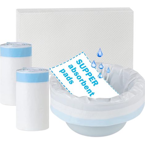 Sacs Pour Chaise Percée - 54 x 40 cm - Absorbants Jusqu'à 500 ml - Avec Cordon De Serrage - Universels Pour Seau Standard Ou Bariatrique - Lot De 40