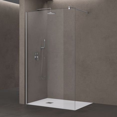 doporro Parete Doccia Walk In con Barra Stabilizzatrice Tonda 70-120 cm e Profilo Cromo, Vetro Temperato 8 mm Trasparente Anticalcare 50x200 cm – Bremen01K (1/5)