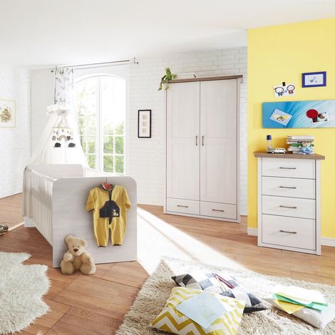 Babyzimmer Möbel LUND-78 im Set, Landhaus Design, Pinie weiß Nb./Trüffel Eiche Nb. (1/5)