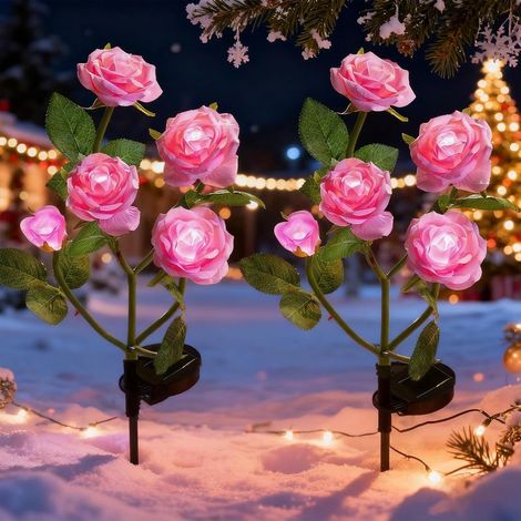 Solarlampen für Außen Garten Solarleuchten Außen Deko mit 10 LED Rose Lichter- LED Solarleuchten Garten Dekoration für Büsche, Rasenflächen, Zäune, Rasen, TerrasseWeihnachtsdeko (Rosa) (1/5)