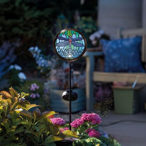 Piquet solaire libellule effet vitrail h 89cm (1/3)