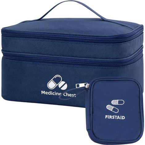 Lot de 2 trousses à médicaments, trousse de premiers secours vide, étanche, bleu foncé