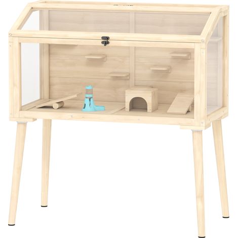 Cage hamster rongeur bois FSC toit ouvrable 7 plateformes 2 balançoires 110x52x101cm