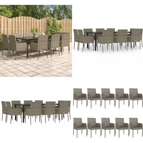 11-tlg. Garten-Essgruppe mit Kissen Schwarz & Grau Poly Rattan - Gartenessgruppe - Rattan (1/5)