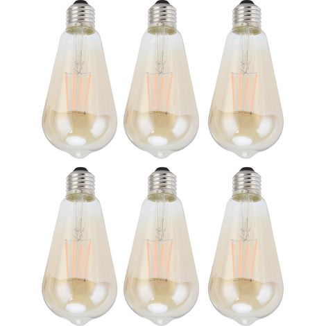 6 ampoules LED ST64 vintage E27, ampoule filament doré, verre ambré, lumière chaude 220V 4W, lot de 6 pour décoration intérieure. (1/5)