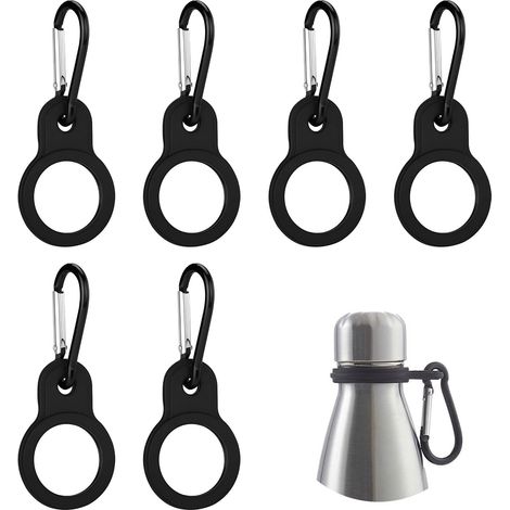 6 Pièces Boucles de Bouteille d'Eau en Silicone,Clips pour Bouteille d'Eau Noirs Porte Bouteille Sécurisé et Élastique avec Mousqueton pour Randonnée,Camping,Voyage et Activités de Plein Air (1/5)