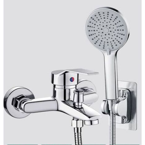Mitigeur de baignoire, robinet de douche/baignoire avec flexible, douchette 3 jets, argent (1/5)
