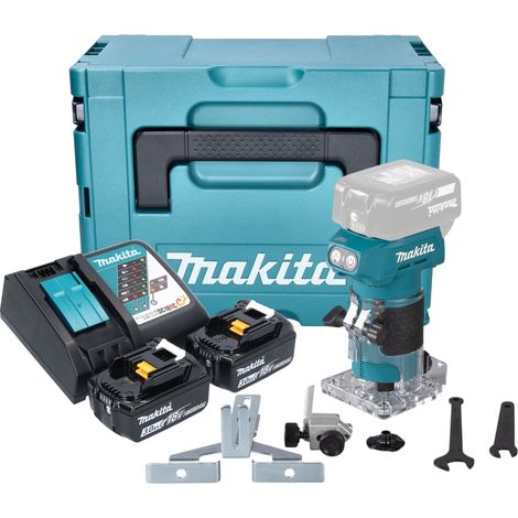 Makita DRT 52 RFJ Affleureuse sans fil 18 V 6 mm Brushless + 2x batterie 3,0 Ah + chargeur + Makpac