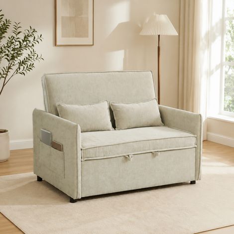 Canapé Convertible 2 Places, Canapé-Lit 3 en 1 Velours 137 cm, Dossier Réglable, Assise Large, 2 Oreillers, Vert (1/5)