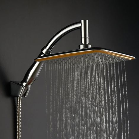Pommeau de douche effet pluie rotatif à 360° de 23 cm (9 pouces) pour salle de bain, en ABS chromé, avec bras d'extension et douchette à main mince pour économiser l'eau (1/5)