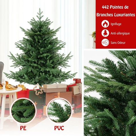 Sapin de Noël artificiel PE et PVC 135 cm, 160 LED blanc chaud, 442 branches, pour maison et bureau (1/5)