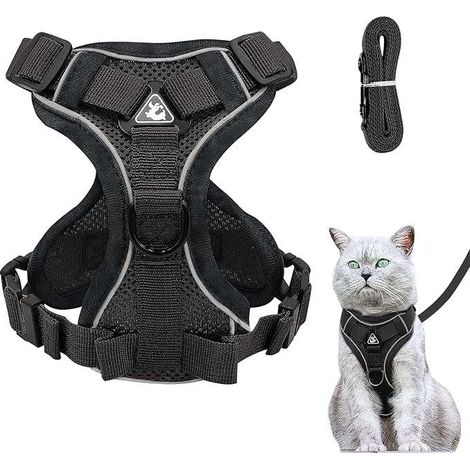 Katzengeschirr mit Leine, verstellbar, weich, Größe M, schwarz