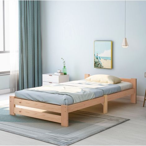 Cama individual de madera maciza natural 90x200 OKMYHOME (1/5)