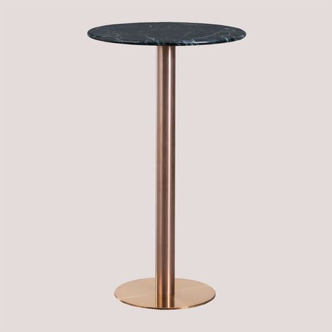 SKLUM Runder hoher Bartisch aus Marmor (Ø60 cm) Cosmopolitan Roségold Grüner Marmor