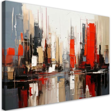 Quadro su tela, Città  astratta beige e rossa - 120x80 (1/3)