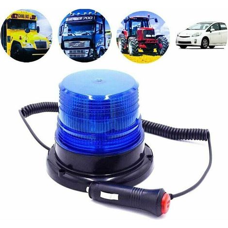 Sirène d'alarme Gyrophare magnétique LED, Lumière d’avertissement magnétique pour véhicule avec 12V/24V prise allume-cigare (Bleu) (1/5)
