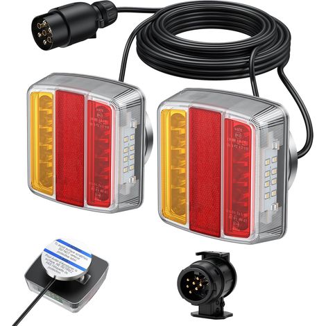Feux Arrière Remorque - Kit 2 Pièces - LED Étanches IP65 - Câble 7,5m et Adaptateur 13/7 Broches - Pour Camping-Car et Poids Lourds - Homologation E11 (1/5)