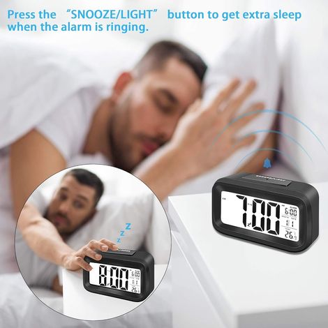 Réveil numérique LCD, horloge numérique avec fonction snooze, réveil de voyage, horloge de table, grand écran, température de la date, veilleuse pour enfants, étudiants, chambres, bureau, 5,3 pouces s (1/4)