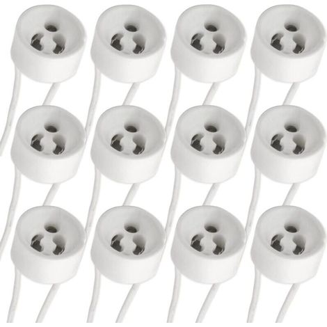 Douille Spot GU10 avec Silicon Câble, 0-250V 2A max. 300W, Standard GU10 Socket Base en Céramique, Adaptateur Connecteur pour Spot Halogène et Ampoule LED de Plafond, lot de 12- (1/5)