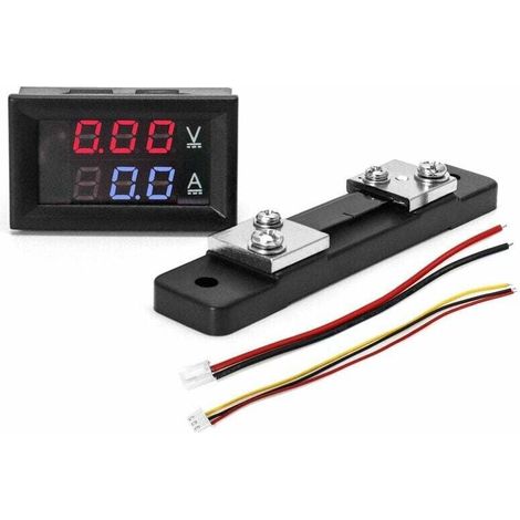 Digitales LED-Amperemeter und -Voltmeter, DC 0-100V 0-50A, mit externem 50A-Shunt, Multimeter-Panel mit 2 Spannungs- und Stromanzeigen (1/4)