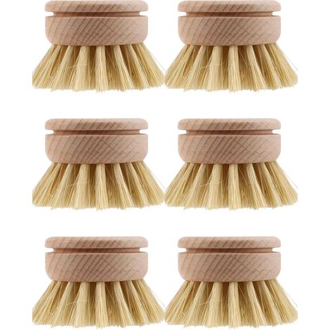 Brosse à vaisselle - 6 têtes de brosse de rechange en bois brosse de nettoyage à vaisselle rechargeable en bois de hêtre de cuisine(6pcs) (1/4)